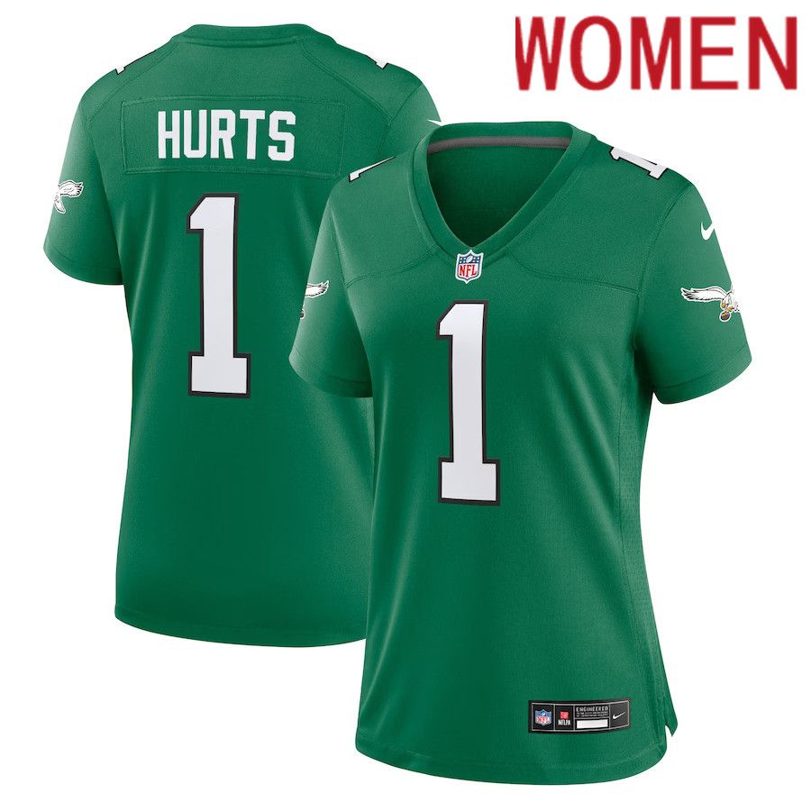 Women Philadelphia Eagles #1 Jalen Hurts Nike Kelly Green Alternate Game Player NFL Jersey->philadelphia eagles->NFL Jersey